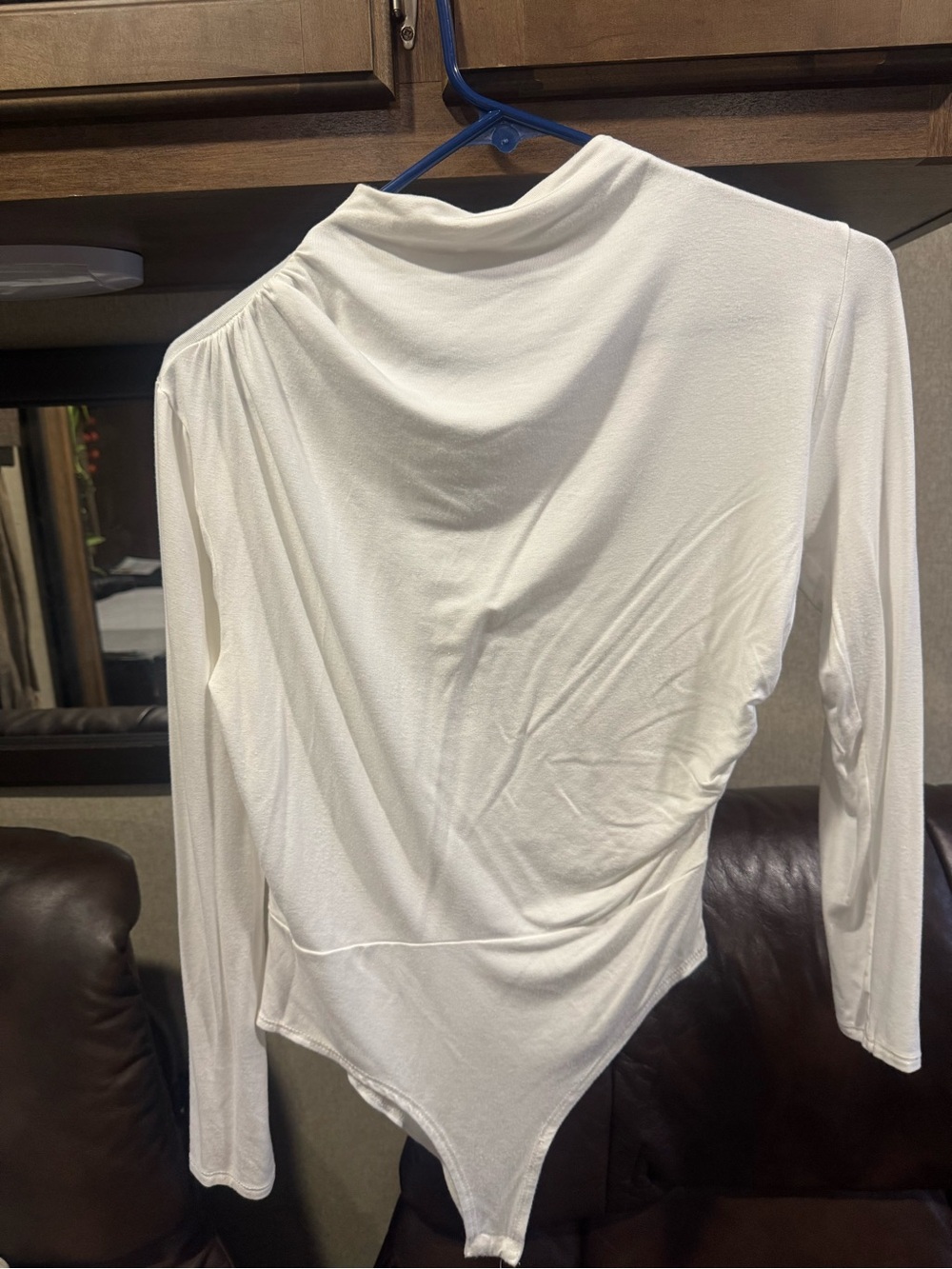 White Long-Sleeve Drape Bodysuit - Women